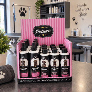 Petuxe® Thekendisplay für Wasserhunde – Kämmspray & Shampoo